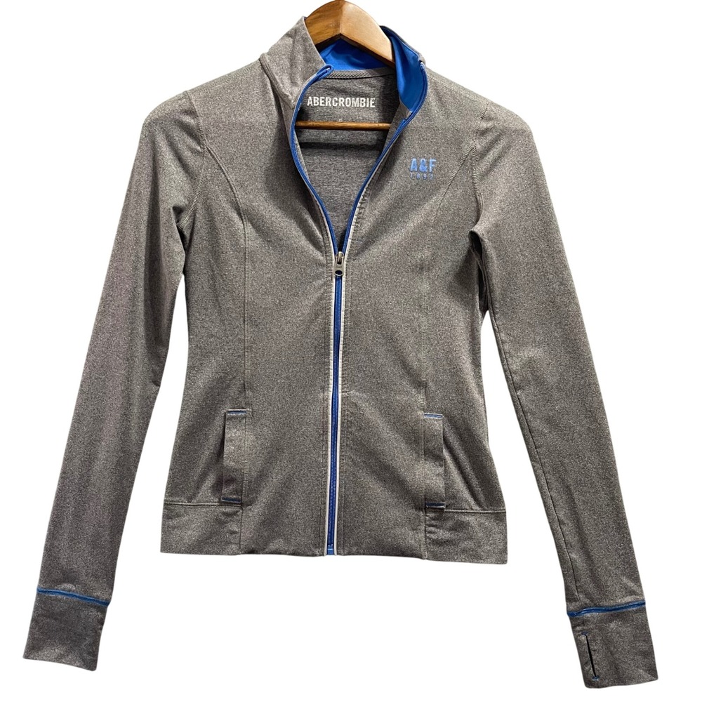 Abercrombie Track Jacket Women XS Gray Blue Full Zip Thumbhole Activewear Yoga